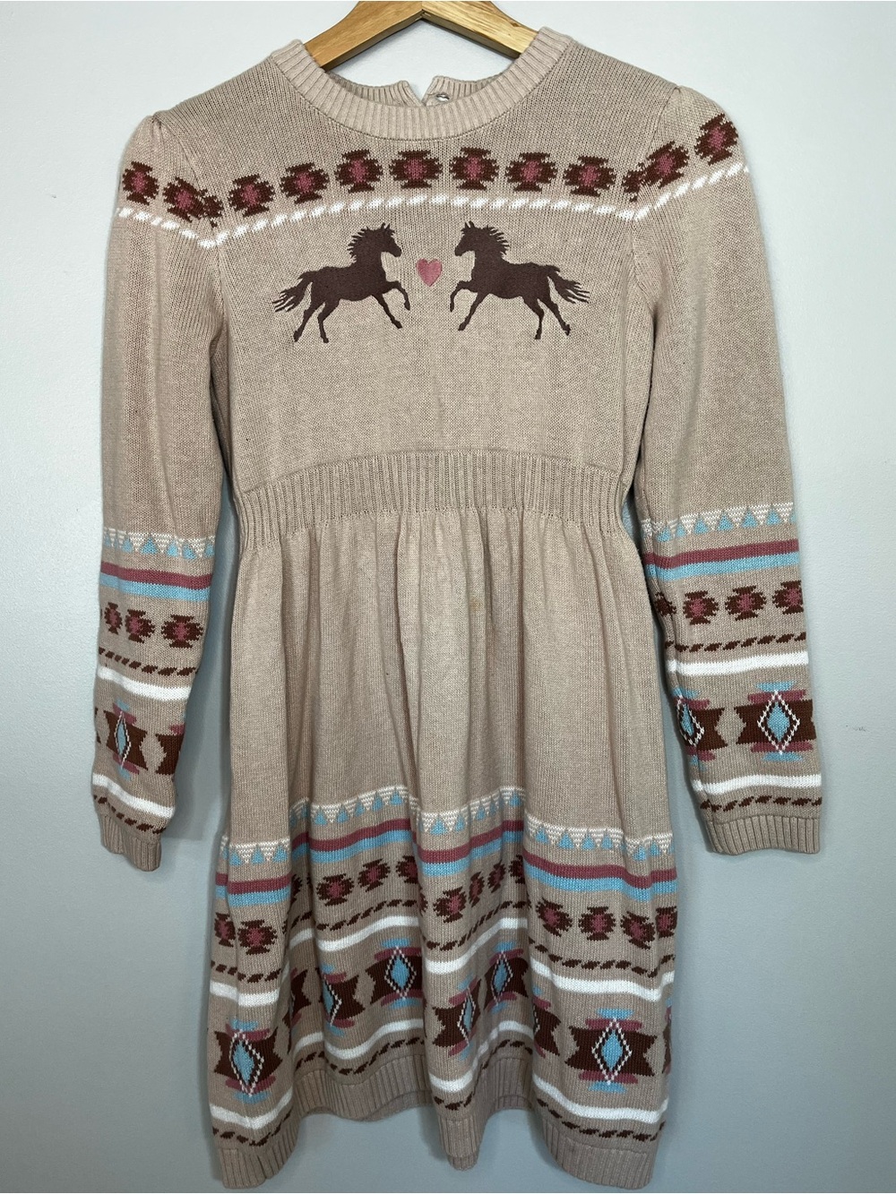 Gymboree Tan Cotton Southwestern Horse Knit Sweater Dress Girls 12